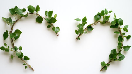 Two vibrant green oregano sprigs with small, rounded leaves are artfully arranged, creating a natural and fresh visual element.の素材