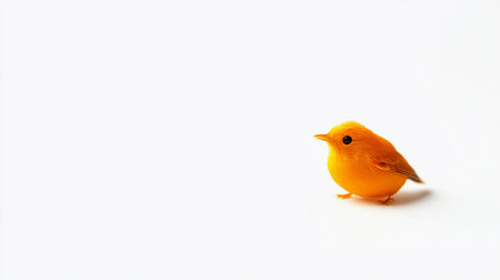 A vibrant orange bird figurine, meticulously crafted, stands alone on a pristine white surface, casting a soft shadow.の素材
