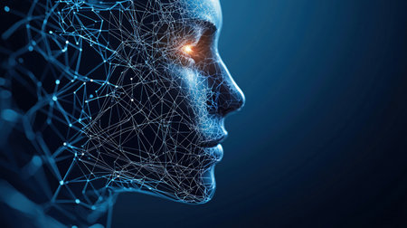 An artistic representation of AI, showcasing the intricate network of connections within a digital mind.の素材