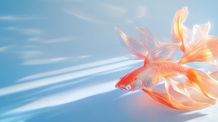 A beautiful goldfish gracefully swimming in a tranquil blue environment, creating a sense of peace and serenity.の素材