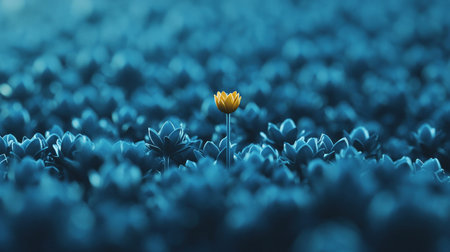 A striking image of a single yellow flower contrasting against a backdrop of blue.の素材