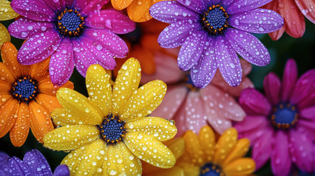 A close-up shot of a variety of colorful flowers, showcasing their intricate details and the beauty of nature.の素材