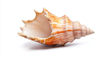 A stunning seashell, showcasing intricate details and textures, set against a clean white backdrop.の素材