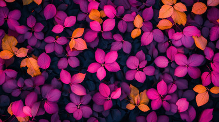 A captivating close-up of a lush floral display, featuring a blend of pink, purple, and orange leaves.の素材