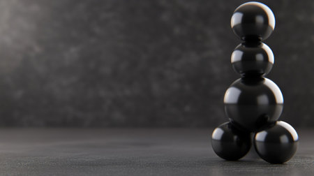 A striking black and white image of spheres artfully balanced, creating a visually compelling composition.の素材