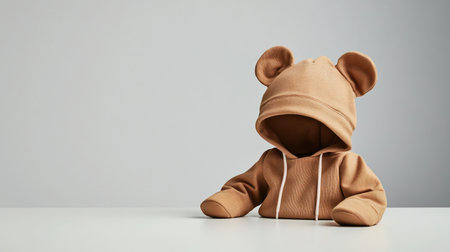 A cute bear hoodie with ears, sitting on a white surface. Perfect for kids and babies.の素材