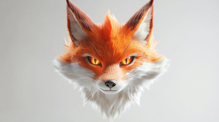 A striking digital illustration of a foxs head, showcasing vibrant orange and white fur, intense yellow eyes, and a detailed, artistic style.の素材