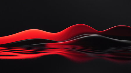A striking abstract image featuring flowing red and black wavy lines, creating a dynamic and visually appealing composition.の素材