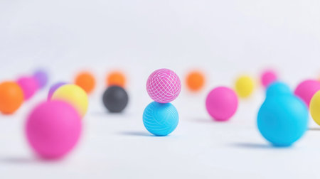 A vibrant collection of colorful spheres, creating a visually appealing and artistic arrangement against a clean white backdrop.の素材