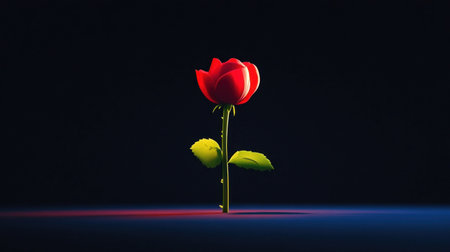 A stunning close-up of a vibrant red rose, its petals perfectly formed against a dark, dramatic background. The image evokes feelings of love, passion, and natural beauty.の素材