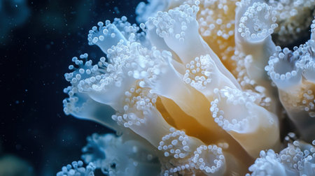 A close-up shot of a colorful coral reef, showcasing the intricate details and textures of the underwater ecosystem.の素材