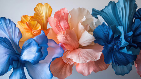 A close-up shot of a beautiful arrangement of colorful silk flowers. The vibrant petals and artistic design create an elegant and eye-catching decor.の素材