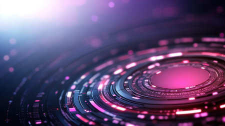 Futuristic digital technology background with glowing circles and lights, perfect for tech-related projects.の素材
