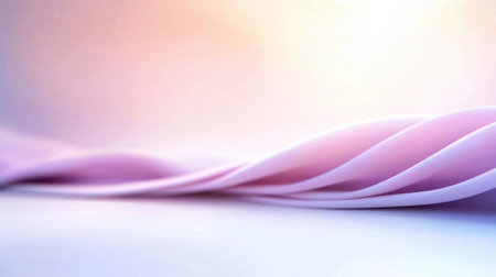 Close-up of a pink ribbon with soft waves against a pastel background.の素材