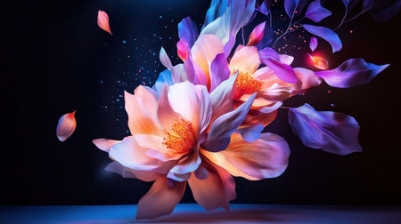 A stunning artistic composition featuring a vibrant floral arrangement with a dark background. The image showcases a beautiful display of colors and textures.の素材