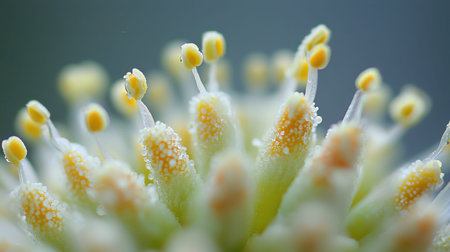A macro shot of a flowers stamen, showcasing the intricate details of its pollen and petals.の素材
