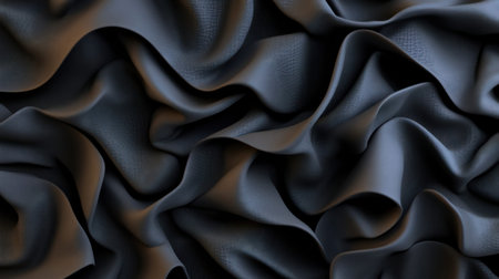 A close-up view of dark, flowing fabric with intricate folds and shadows, creating a rich, textured abstract design.の素材