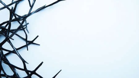 A minimalist composition featuring abstract black lines against a clean white background, creating a visually striking contrast.の素材