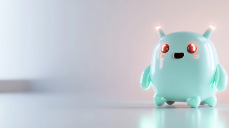 A cute blue cartoon character with red eyes and small horns on a white background. Perfect for childrens books, games, and more.の素材