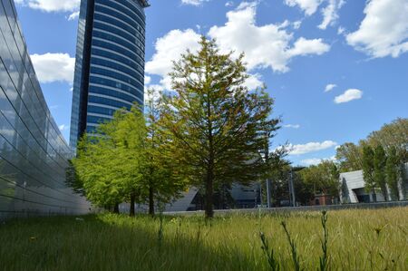 Park next to Business buildingsのeditorial素材