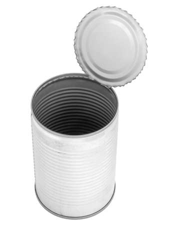 Open aluminum food can with contents and label removed   Lid still attached の写真素材