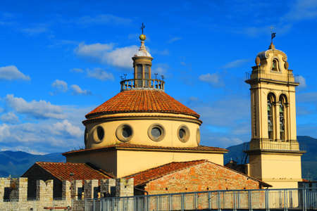 View of dome of Santa Maria delle Carceri,a basilica  in Prato, Tuscany,Italy. It is considered one of the earliest, most notable examples of use of Greek cross plan in Renaissance architecture,masterpiece of symmetry and proportions.Lorenzo de Medici hadの写真素材