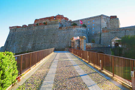 Savona,Italy,22 november 2015.View of access to the Priamar fortress in Savona,Italy,built in 1542 by the Republic of Genoa. It is situated on a hill above the sea and was the main fortress of the Genoese republic in western Liguria.のeditorial素材