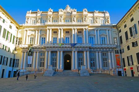 Genoa, Italy, 17 january 2016.View of the Ducal Palace in Genoa XVI century important home to temporary exhibitions. The beautiful neo-classical facade dates from the eighteenth century.のeditorial素材