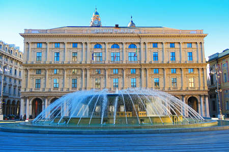 Genova,Italy,17 january 2016.View of Piazza de Ferrari and Palace of the region, Genova.Piazza De Ferrari is the main square of Genoa.Situated in the heart of the city between the historical and the modern center, Piazza De Ferrari is renowned for its fouのeditorial素材