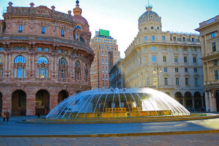 Genova,Italy,17 january 2016.View of Piazza de Ferrari,Genoa.Piazza De Ferrari is the main square of Genoa.Situated in the heart of the city between the historical and the modern center, Piazza De Ferrari is renowned for its fountain.Today next to Piazza のeditorial素材