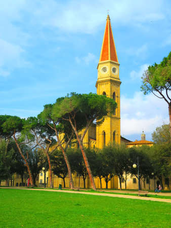 Glimpse of the cathedral bell tower, Arezzo,Tuscany, Italyの写真素材