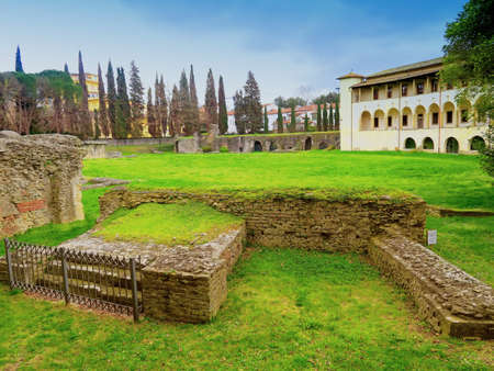 Arezzo,Italy,13 march 2016.View of the Roman amphitheater ruins of Arezzo, Tuscany, built between the first and second centuries d.cの写真素材