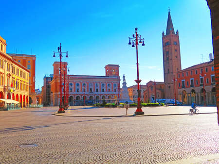 Forli,Italy,22 may 2016.Piazza Saffi is the central square in Forli, Emilia Romagna. On the right is visible the basilica of San Mercuriale (12th century).のeditorial素材