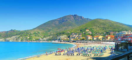 Beach in Levanto,in the province of La Spezia in the Italian region of Liguriaの写真素材