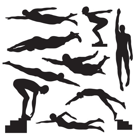 Swimming Silhouettes, swimming logo setのイラスト素材
