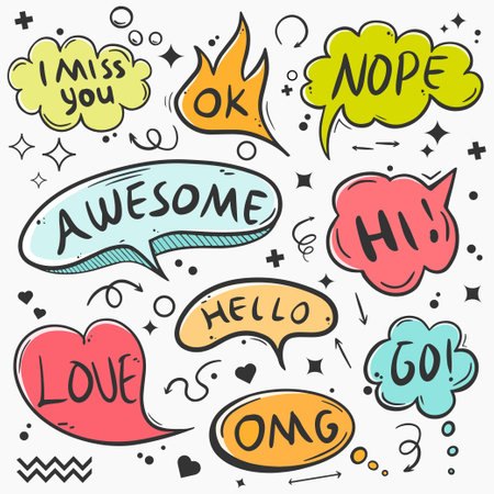 colourful speech bubbles with different expressionsのイラスト素材