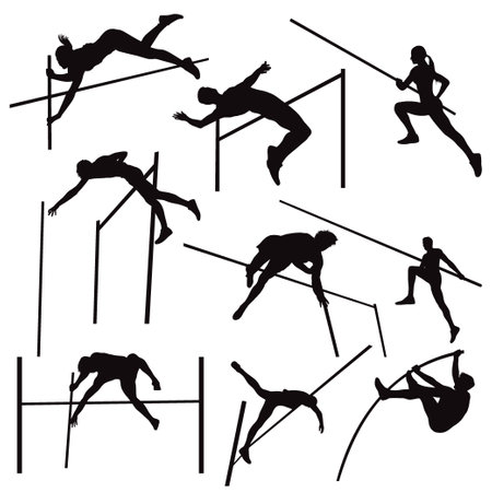 pole vault athlete silhouettesのイラスト素材