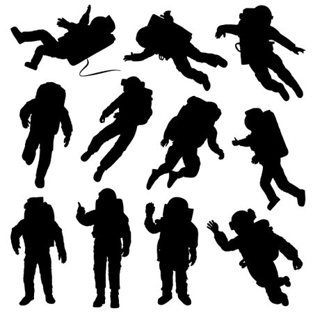 astronaut silhouette in spacesuitsのイラスト素材