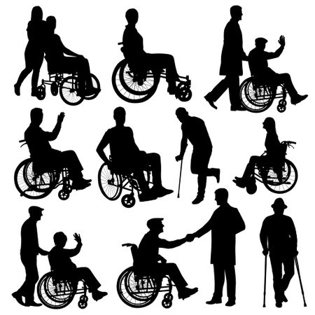 disabled person vector or silhouettes in a wheelchairのイラスト素材