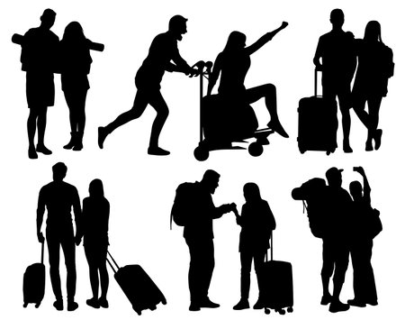 traveling couple for adventure silhouettesのイラスト素材