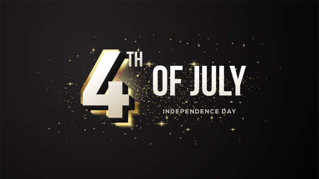 4th july independence united states with bright golden number shadow.