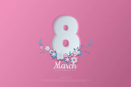 Purple women's day background with number 8 illustration.