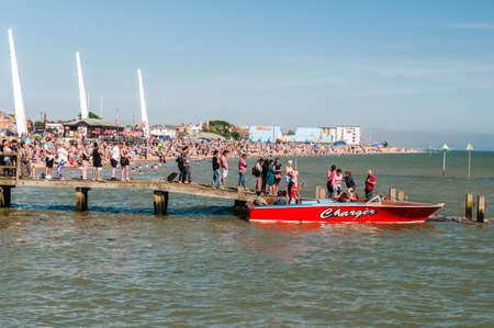 Southend, UK - 03 June 2018: Daytrippers to Southend enjoy speedboat rides on the "Charger" speedboat.のeditorial素材