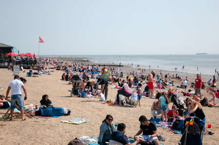 Southend, UK -21 April 2018: Families enjoy a day out at Southend on a warm day in April.のeditorial素材