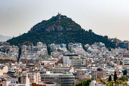 View over the spawling city of Athens towards mount Lycabettus in Athensの写真素材