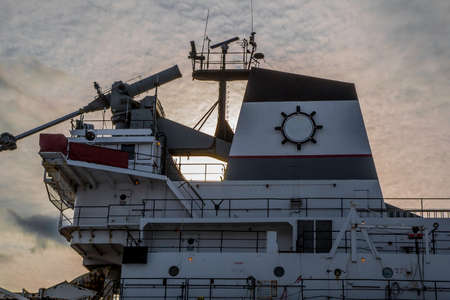 the bridge of a ship sitting in harbor for the winterのeditorial素材
