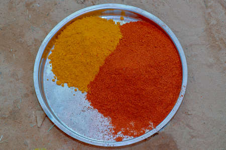 seasoning Yellow turmeric red chilli  Itadi near Modasa gujarat INDIA asia