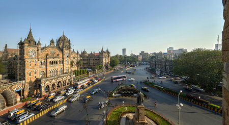 06 Nov-2008 Victoria Terminus VT now Chhatrapati Shivaji Terminus CST railway station , Bombay Mumbai , Maharashtra , India UNESCO World Heritageのeditorial素材