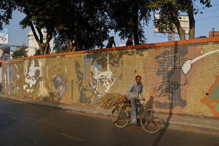 16-Dec-2007-mosaic venetian tiles Painting of Mahatma Gandhi ; Ahmedabad ; Gujarat ; India asiaのeditorial素材