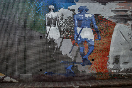 16-Dec-2007-mosaic venetian tiles Painting of Mahatma Gandhi ; Ahmedabad ; Gujarat ; India asiaのeditorial素材